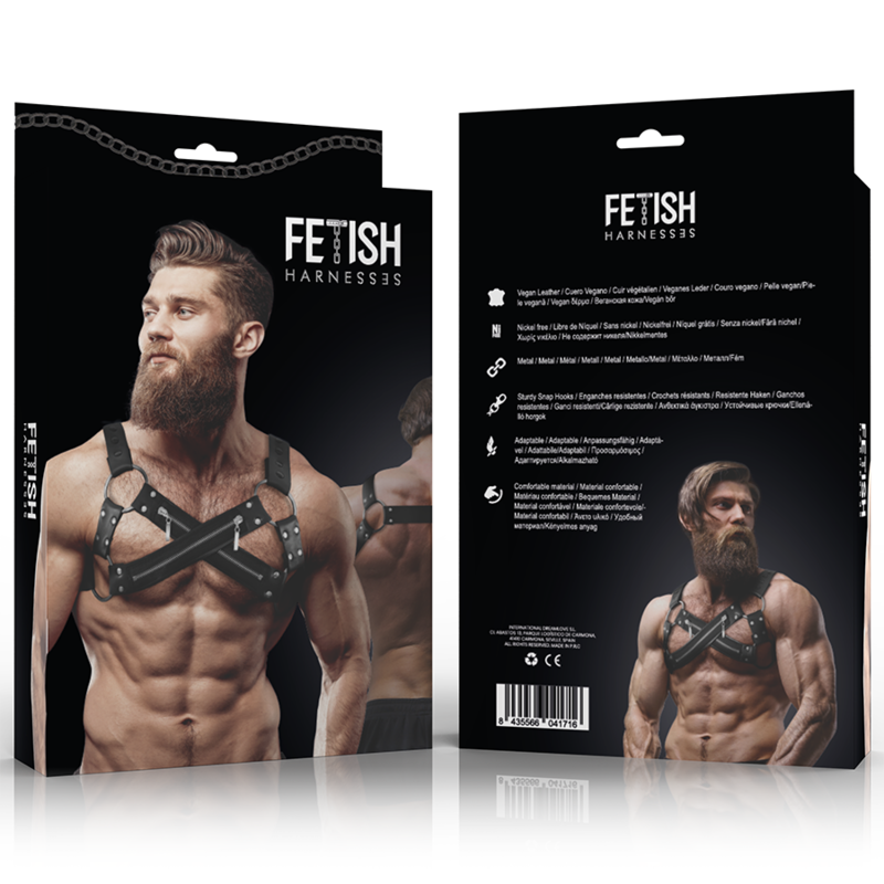 FETISH SUBMISSIVE ATTITUDE - HARNAIS DE POITRINE RÉGLABLE EN NÉOPRÈNE AVEC FERMETURE ÉCLAIR CROSS-OVER BULLDOG POUR HOMME