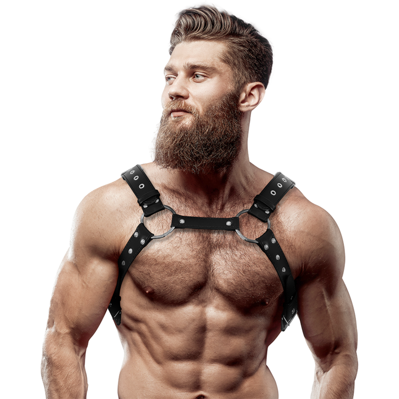 ATTITUDE SOUMISE FÉTICHE - HARNAIS DE POITRINE EN SIMILI CUIR AVEC RIVETS POUR HOMMES