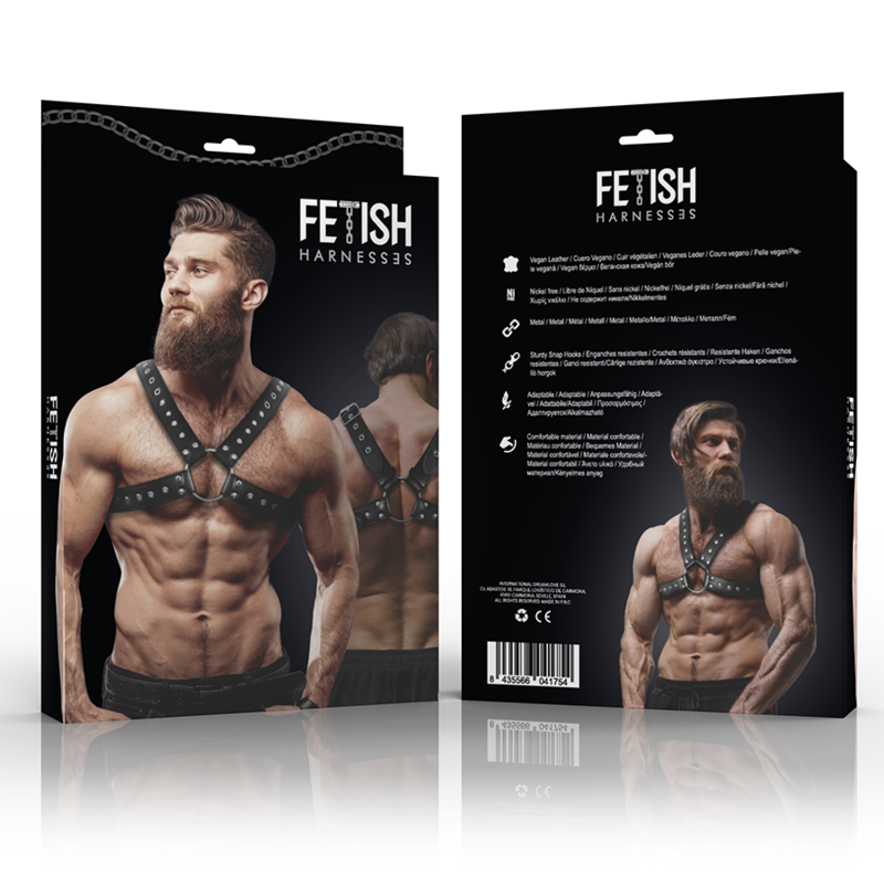 ATTITUDE SOUmise FÉTICHE - HARNAIS DE POITRINE EN CUIR VEGAN AVEC RIVETS POUR HOMME