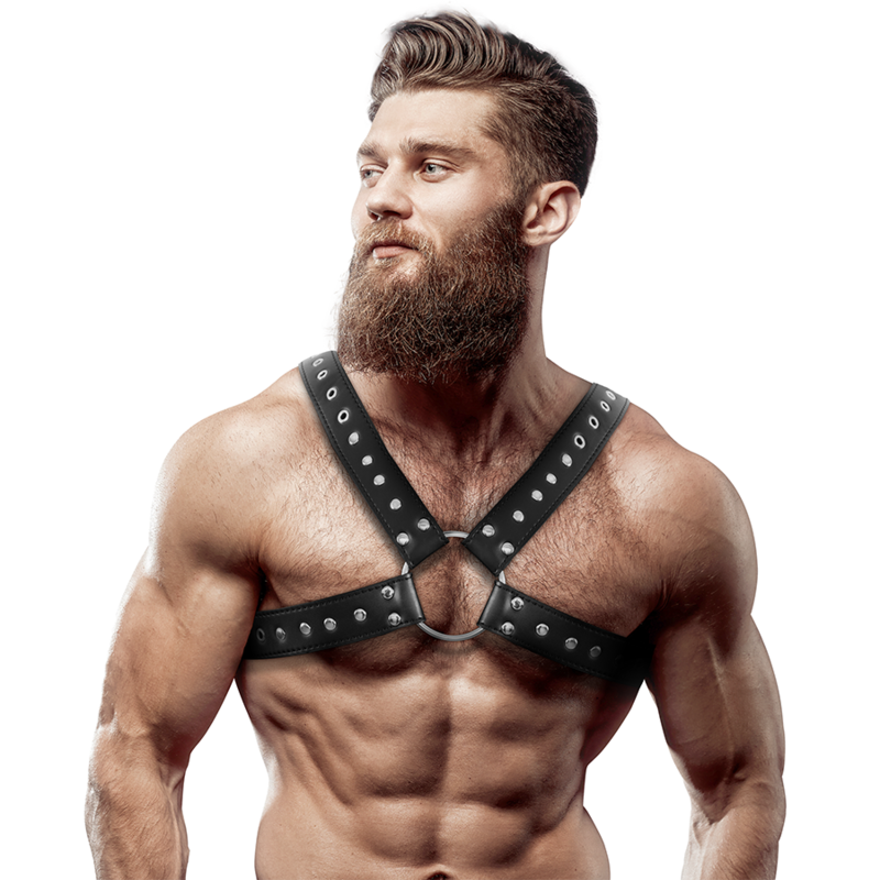 ATTITUDE SOUmise FÉTICHE - HARNAIS DE POITRINE EN CUIR VEGAN AVEC RIVETS POUR HOMME