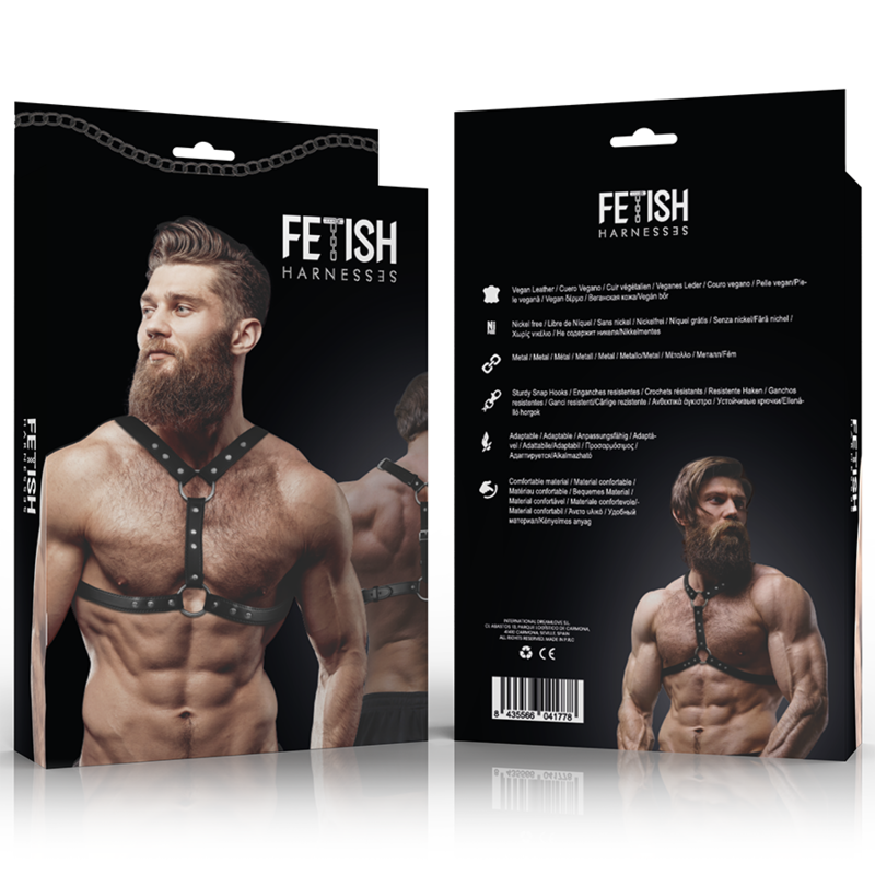 ATTITUDE FÉTICHE SOUMISE - HARNAIS DE POITRINE EN SIMILICUIR AVEC DOUBLE MAINTIEN ET RIVETS POUR HOMMES