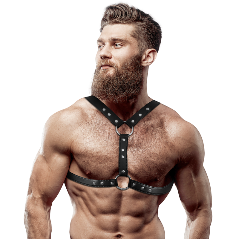 ATTITUDE FÉTICHE SOUMISE - HARNAIS DE POITRINE EN SIMILICUIR AVEC DOUBLE MAINTIEN ET RIVETS POUR HOMMES