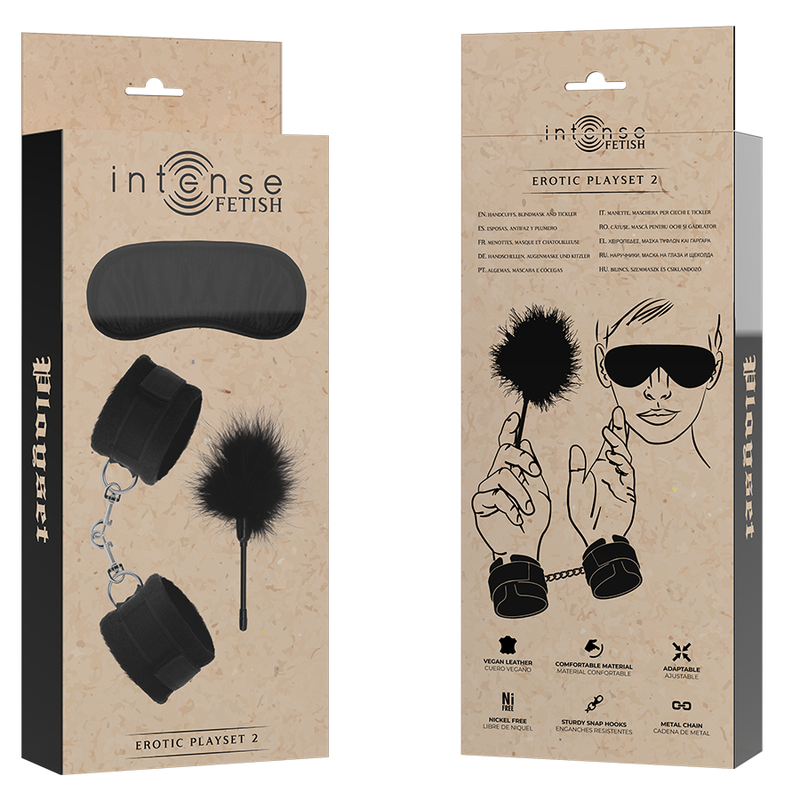 INTENSE - COFFRET DE JEUX ÉROTIQUES FÉTICHES 2 AVEC MENOTTES, BANDEAU ET PLUMEAU