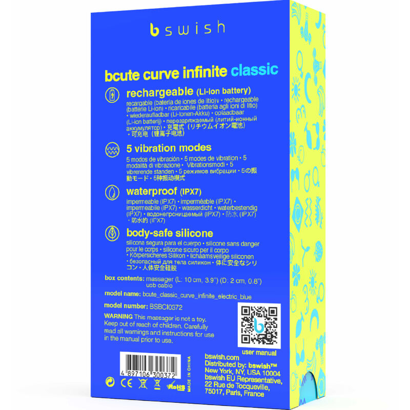 B SWISH - BCUTE CURVE INFINITE VIBRATEUR RECHARGEABLE CLASSIQUE EN SILICONE BLEU