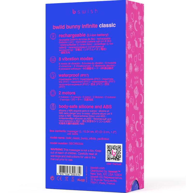 B SWISH - BWILD BUNNY VIBREUR RECHARGEABLE INFINI CLASSIQUE EN SILICONE BLEU