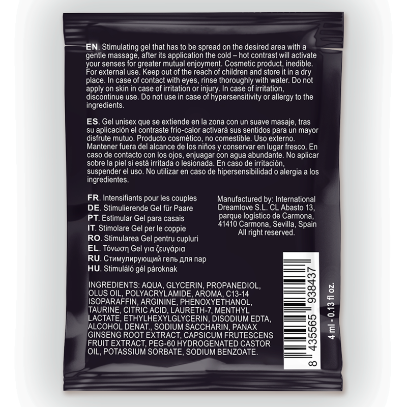 SPARTAN - GEL STIMULANT D'ÉRECTION À EFFET CHAUD-FROID 100 % VEGAN 4 ml