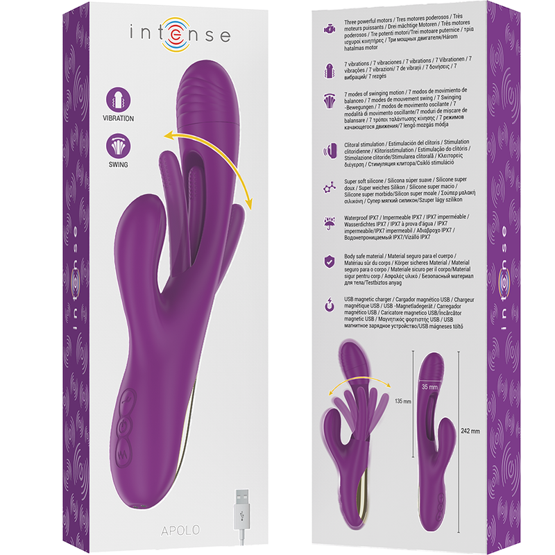 INTENSE - VIBREUR MULTIFONCTION RECHARGEABLE APOLO 7 VIBRATIONS AVEC LANGUE VIBRANTE VIOLETTE