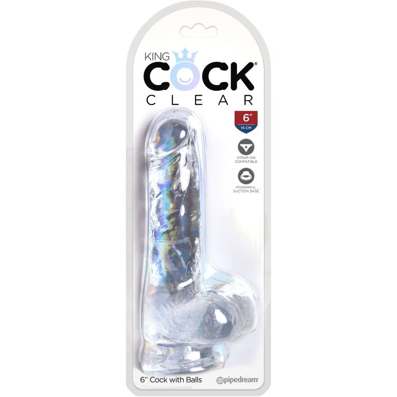 KING COCK - PÉNIS RÉALISTE TRANSPARENT AVEC TESTICULES 13.5 CM