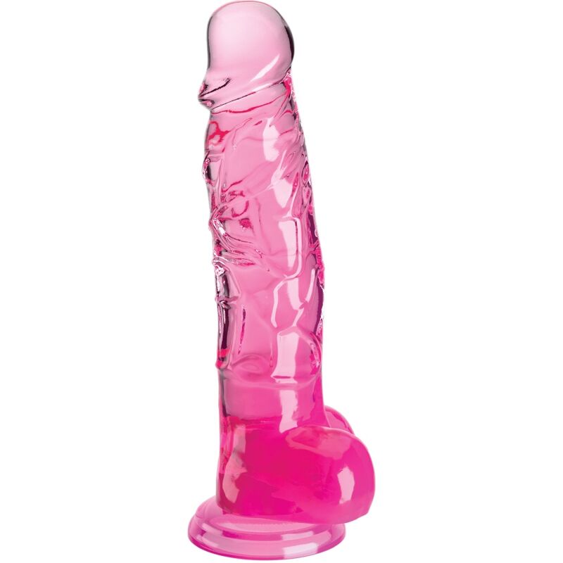 KING COCK - PÉNIS RÉALISTE TRANSPARENT AVEC TESTICULES 16.5 CM ROSE