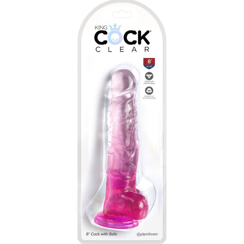 KING COCK - PÉNIS RÉALISTE TRANSPARENT AVEC TESTICULES 16.5 CM ROSE