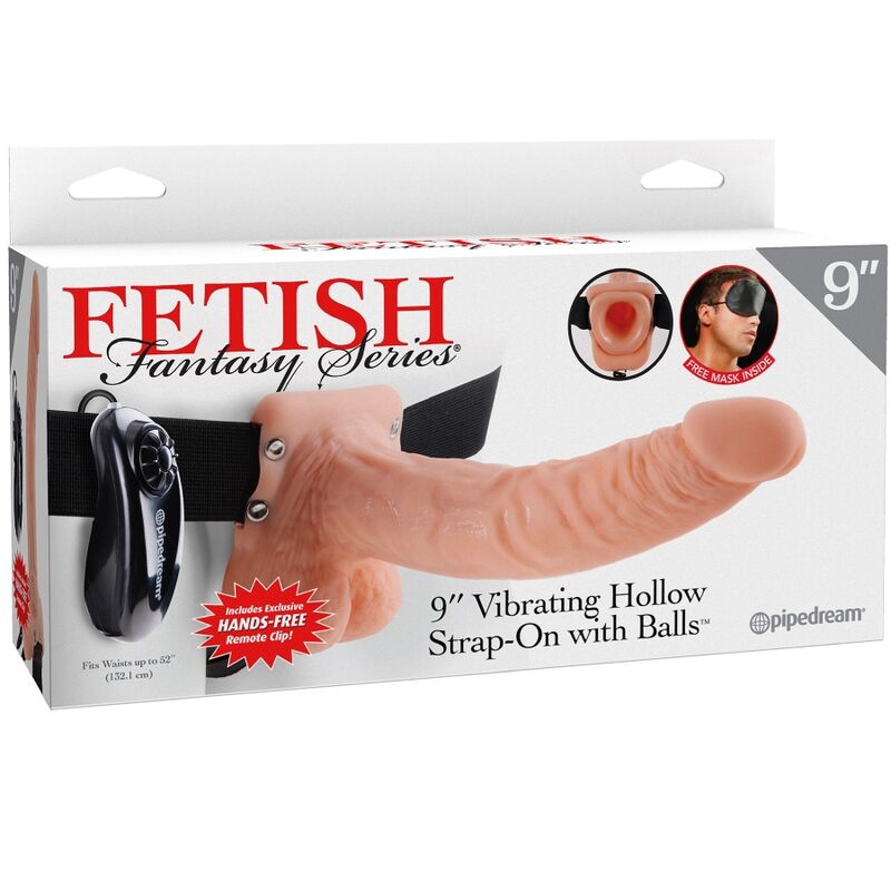 SÉRIE FETISH FANTASY - SANGLE RÉGLABLE AVEC TÉLÉCOMMANDE, PÉNIS RÉALISTE AVEC TESTICULES 23 CM