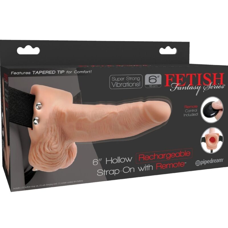 SÉRIE FETISH FANTASY - HARNAIS RÉGLABLE AVEC TÉLÉCOMMANDE, PÉNIS RÉALISTE AVEC TESTICULES RECHARGEABLES ET VIBREUR 15 CM