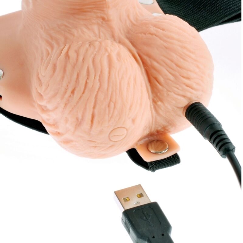 SÉRIE FETISH FANTASY - HARNAIS RÉGLABLE AVEC TÉLÉCOMMANDE, PÉNIS RÉALISTE AVEC TESTICULES RECHARGEABLES ET VIBREUR 15 CM