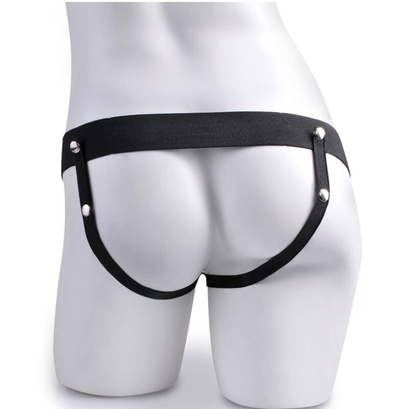 SÉRIE FETISH FANTASY - HARNAIS RÉGLABLE AVEC TÉLÉCOMMANDE, PÉNIS RÉALISTE AVEC TESTICULES RECHARGEABLES ET VIBREUR 15 CM