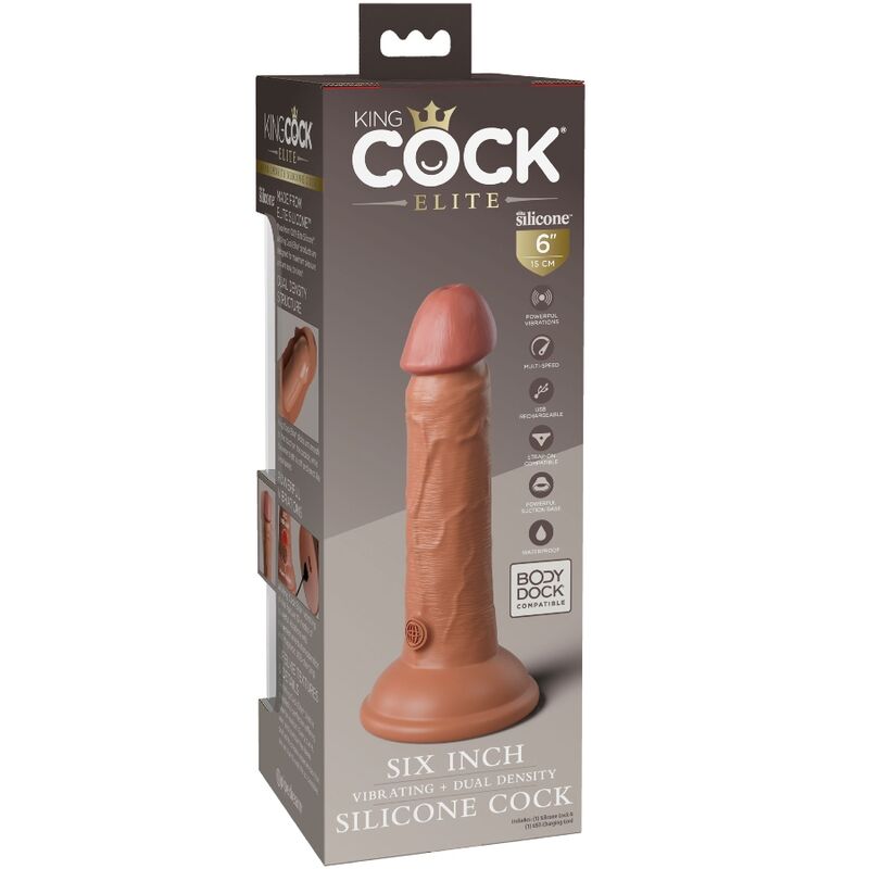 KING COCK - DILDO RÉALISTE ÉLITE AVEC VIBRATION ET SILICONE 15.2 CM CARAMEL