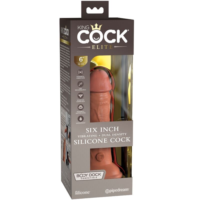 KING COCK - DILDO RÉALISTE ÉLITE AVEC VIBRATION ET SILICONE 15.2 CM CARAMEL