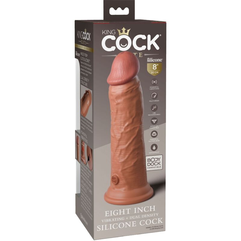 KING COCK - DILDO RÉALISTE ÉLITE AVEC VIBRATION ET SILICONE 20.3 CM CARAMEL