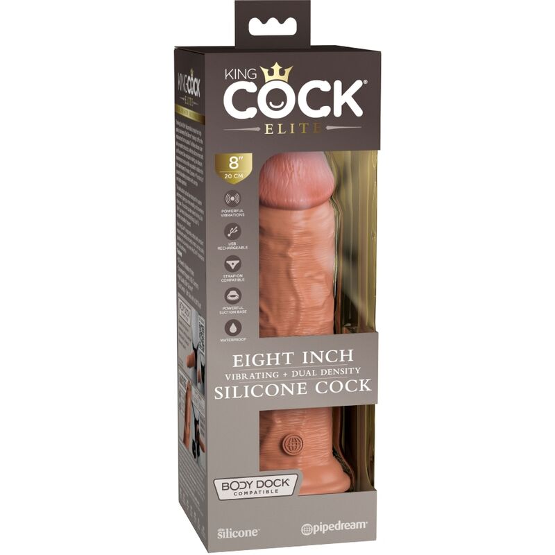 KING COCK - DILDO RÉALISTE ÉLITE AVEC VIBRATION ET SILICONE 20.3 CM CARAMEL
