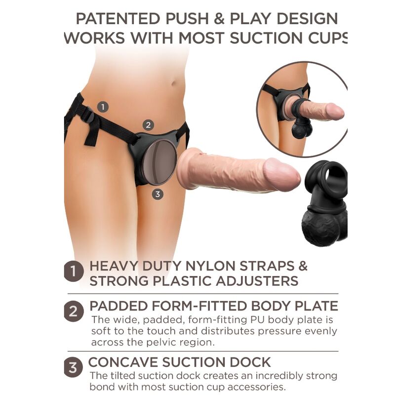 KING COCK - HARNAIS AJUSTABLE DE LUXE ÉLITE ANNEAU AVEC TESTICULES & DILDO 20.3 CM
