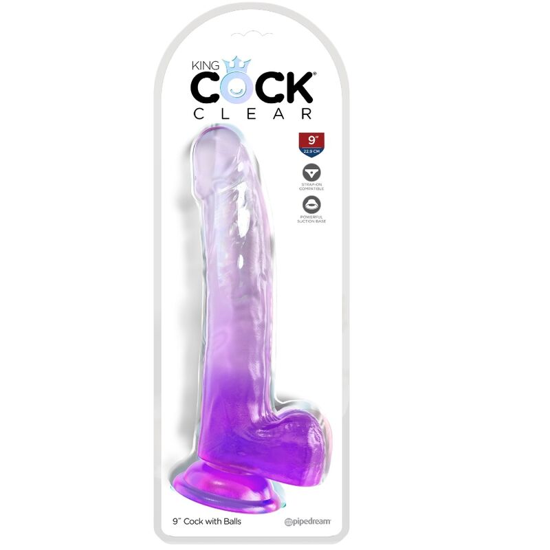 KING COCK - DILDO TRANSPARENT AVEC TESTICULES 20.3 CM VIOLET