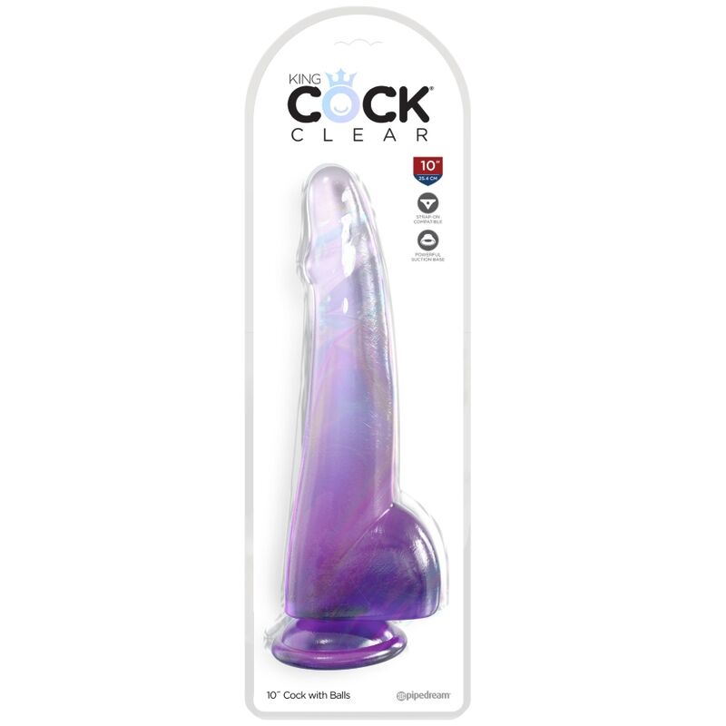 KING COCK - DILDO TRANSPARENT AVEC TESTICULES 19 CM VIOLET