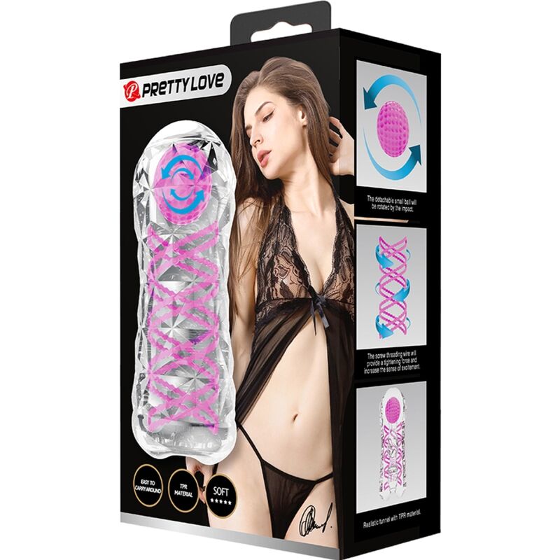 PRETTY LOVE - MASTURBATEUR MASCULIN FANTAISIE AVEC SPIRALE INTÉRIEURE ET BILLES TRANSPARENTES