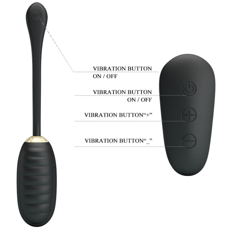 PRETTY LOVE - ŒUF VIBRANT RECHARGEABLE DE LUXE DOREEN NOIR AVEC TÉLÉCOMMANDE