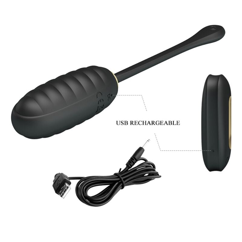 PRETTY LOVE - ŒUF VIBRANT RECHARGEABLE DE LUXE DOREEN NOIR AVEC TÉLÉCOMMANDE