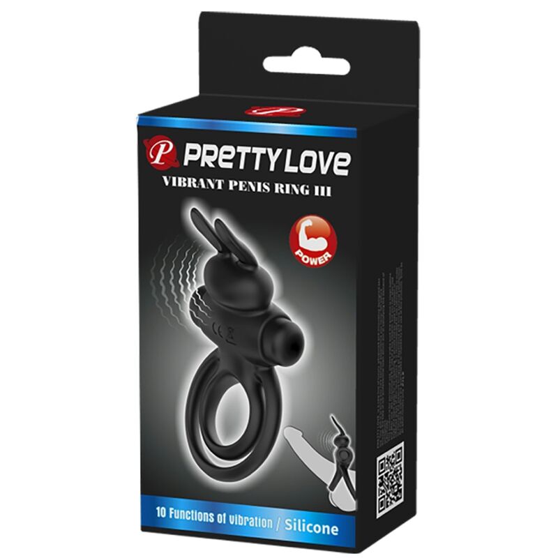 PRETTY LOVE - VIBRATEUR III ANNEAU LAPIN POUR PÉNIS NOIR