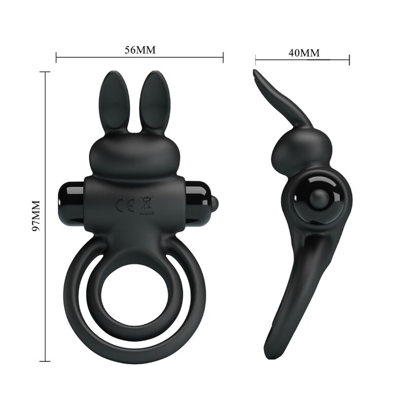 PRETTY LOVE - VIBRATEUR III ANNEAU LAPIN POUR PÉNIS NOIR