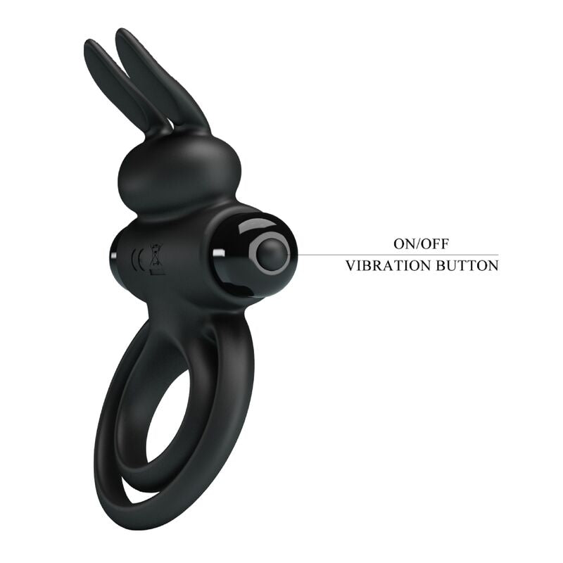 PRETTY LOVE - VIBRATEUR III ANNEAU LAPIN POUR PÉNIS NOIR