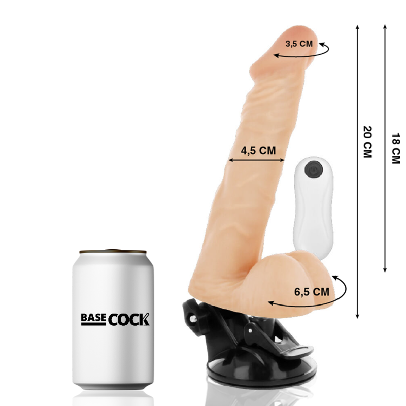 BASECOCK - VIBROMASSEUR RÉALISTE ARTICULÉ TÉLÉCOMMANDE NATUREL 20 CM -OU- 4.5 CM