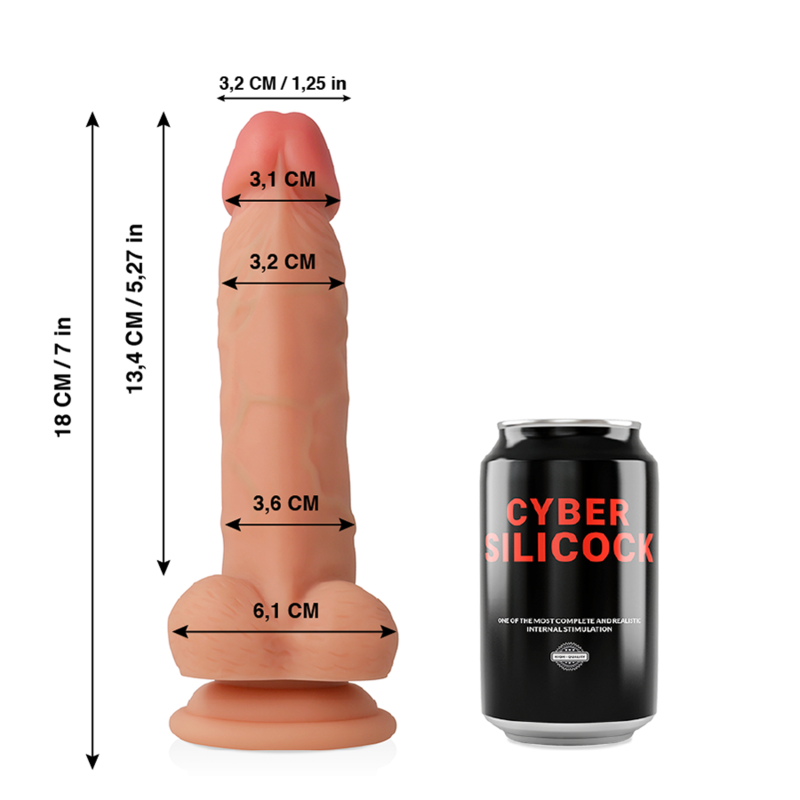 CYBER SILICOCK - GODEMICHET ULTRA-RÉALISTE. SILICONE LIQUIDE SOUPLE 18 CM -Ø- 3.2 CM