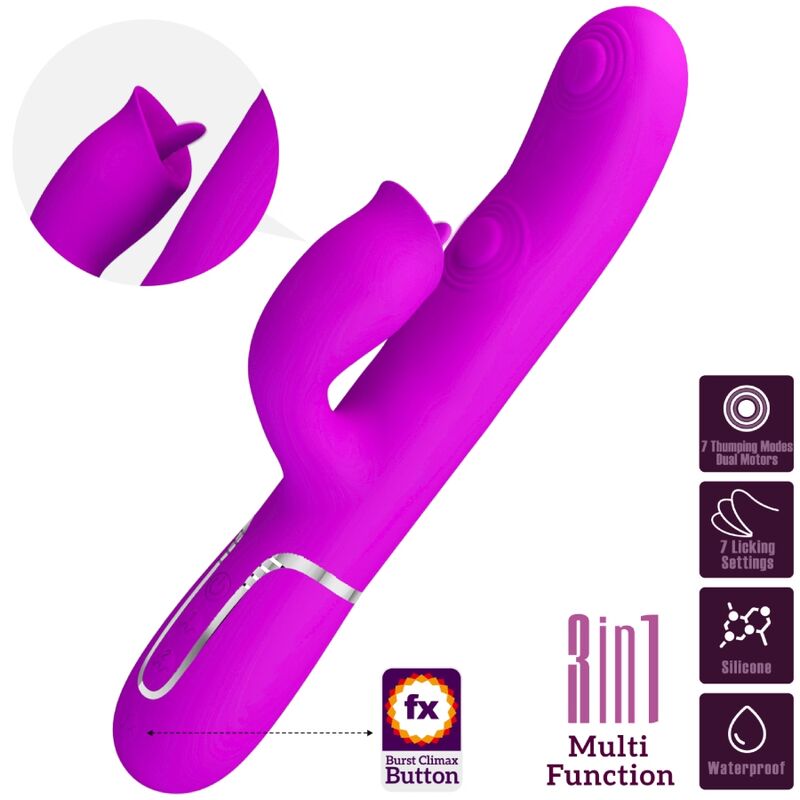 PRETTY LOVE - VIBROMASSEUR LAPIN AVEC LANGUETTE FUCHSIA
