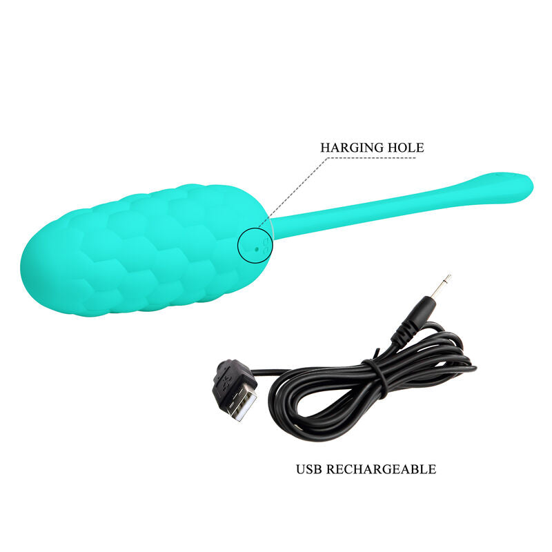 PRETTY LOVE - ŒUF VIBRANT TEXTURÉ MARIN RECHARGEABLE AIGUE-MARINE