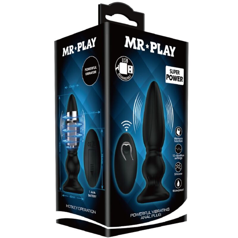 MR PLAY - VIBRATEUR PUISSANT AVEC TÉLÉCOMMANDE, PLUG ANAL, NOIR