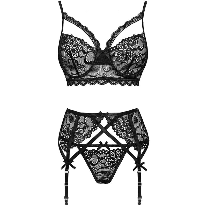 LIVCO CORSETTI FASHION - MORIDAM LC 90552 SOUTIEN-GORGE + PORTE-JARRETELLES + CULOTTE NOIR