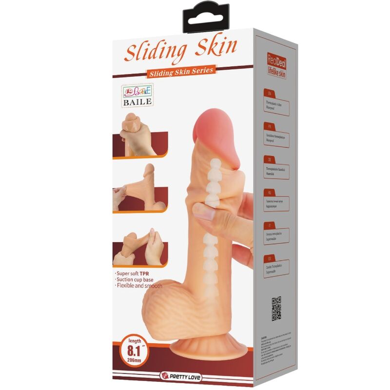 PRETTY LOVE - SLIDING SKIN SERIES DILDO RÉALISTE AVEC VENTOUSE EFFET PEAU GLISSANTE 20,6 CM