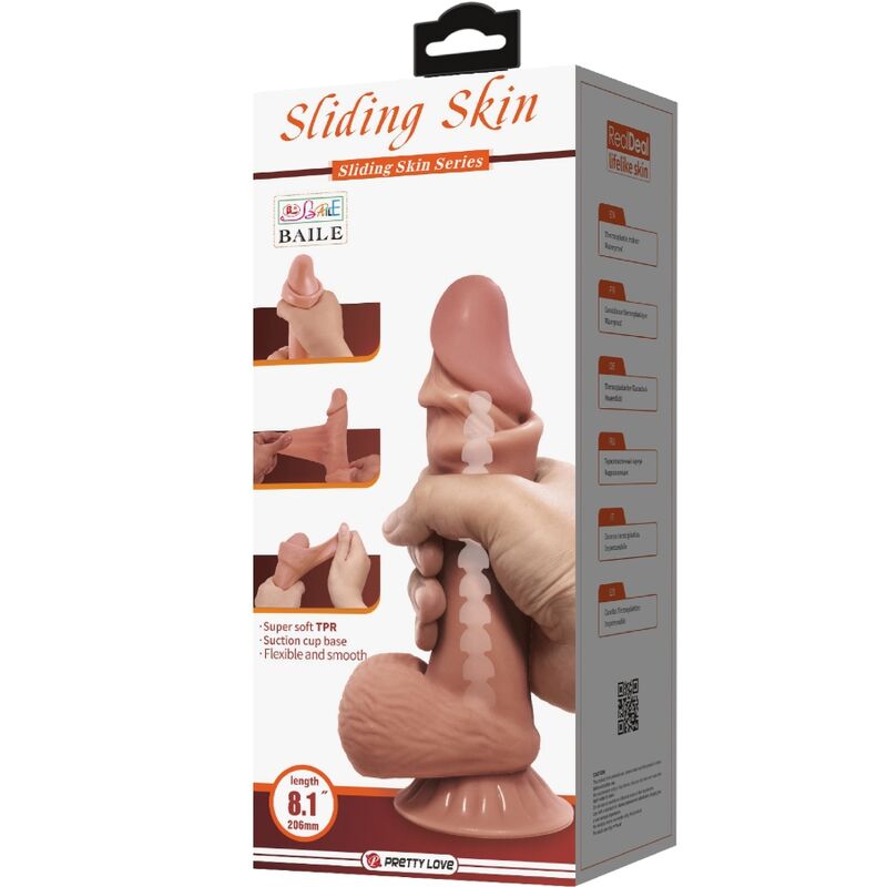 PRETTY LOVE - SÉRIE SLIDING SKIN DILDO RÉALISTE AVEC VENTOUSE EN PEAU COULISSANTE MARRON 19,4 CM