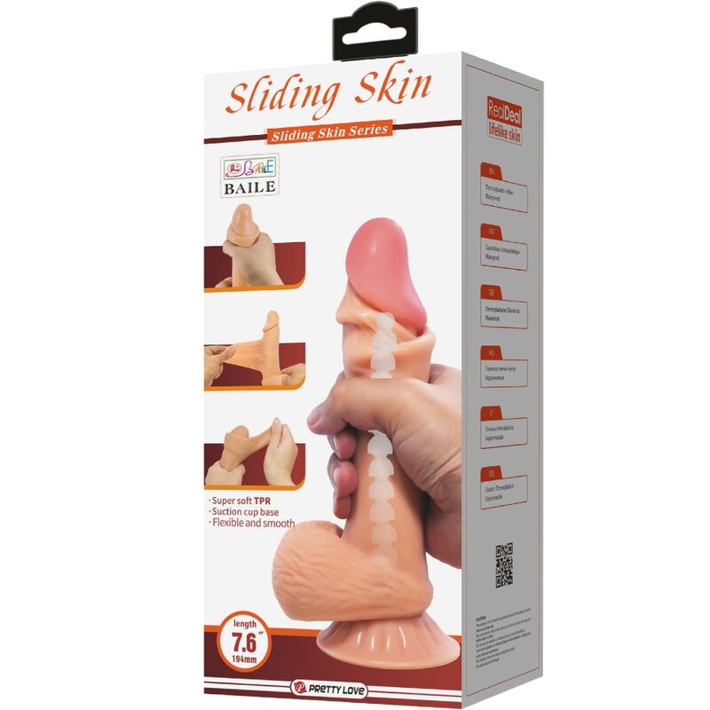 PRETTY LOVE - SÉRIE SLIDING SKIN GODEMICHET RÉALISTE AVEC VENTOUSE SLIDING SKIN 19,4 CM