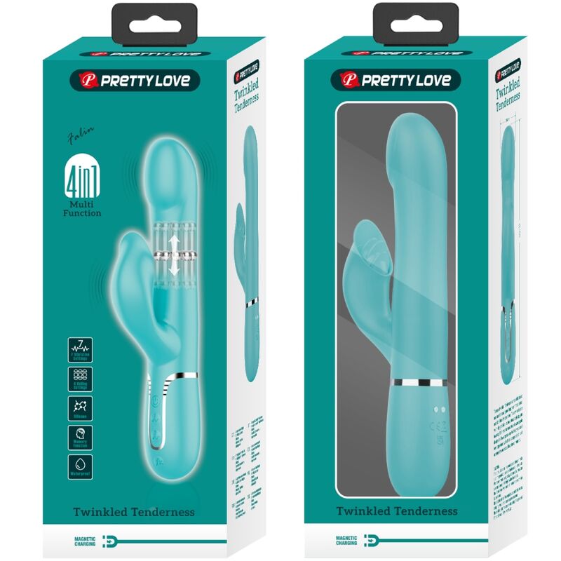 PRETTY LOVE - VIBROMASSEUR LAPIN PEARLS AQUA GREEN