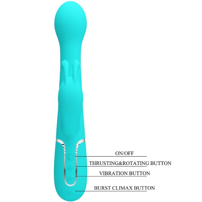 PRETTY LOVE - VIBROMASSEUR LAPIN DEJON MULTIFONCTION 3 EN 1 VERT D'EAU