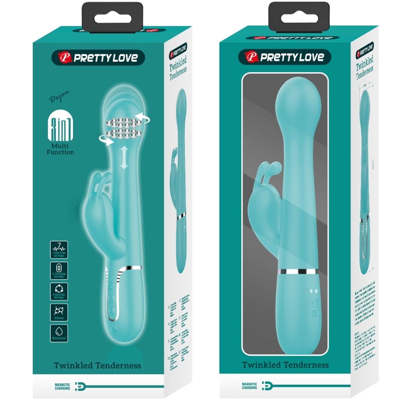 PRETTY LOVE - VIBROMASSEUR LAPIN DEJON MULTIFONCTION 3 EN 1 VERT D'EAU