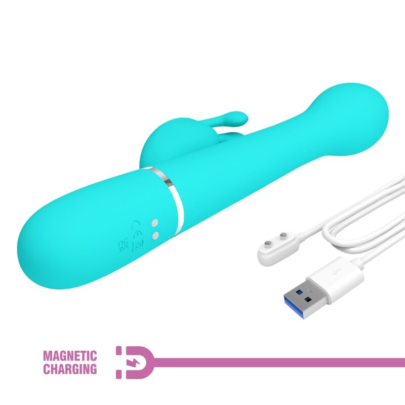 PRETTY LOVE - VIBROMASSEUR LAPIN DEJON MULTIFONCTION 3 EN 1 VERT D'EAU