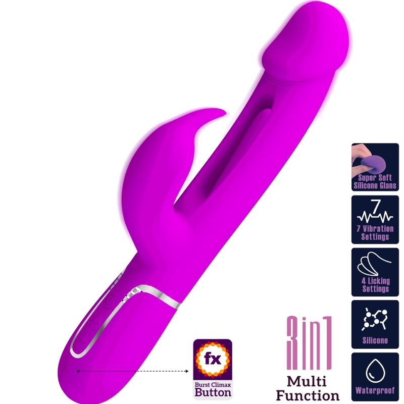 PRETTY LOVE - VIBROMASSEUR LAPIN DEJON MULTIFONCTION 3 EN 1 FUCHSIA