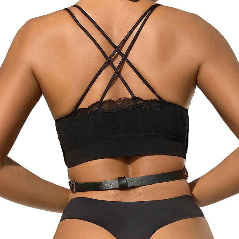 SUBBLIME - HARNAIS DE POITRINE EN CUIR AVEC CHAÎNETTES NOIR TAILLE UNIQUE