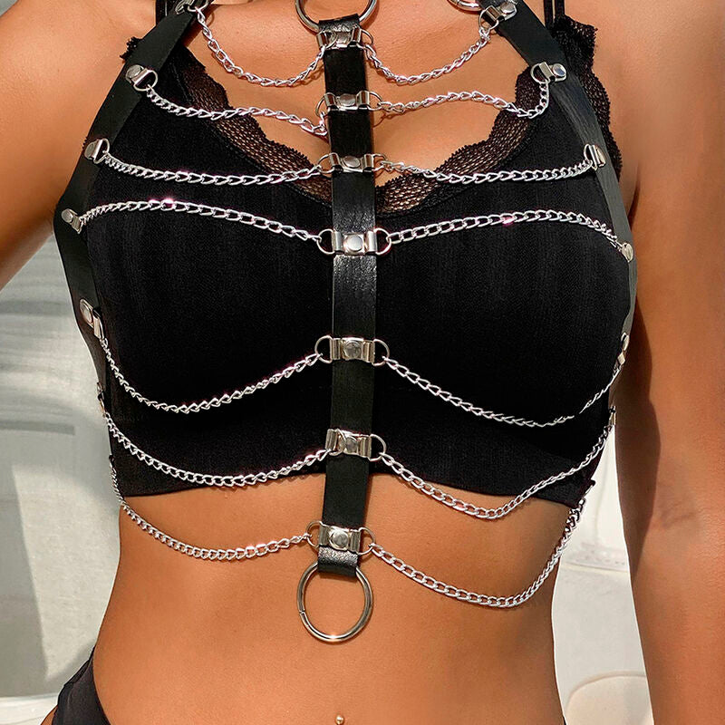 SUBBLIME - HARNAIS DE POITRINE EN CUIR AVEC CHAÎNETTES NOIR TAILLE UNIQUE