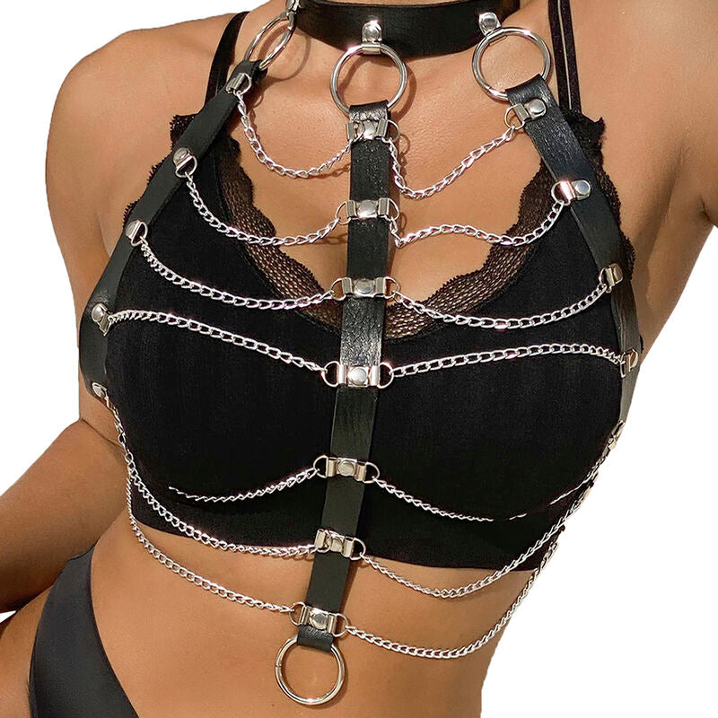 SUBBLIME - HARNAIS DE POITRINE EN CUIR AVEC CHAÎNETTES NOIR TAILLE UNIQUE