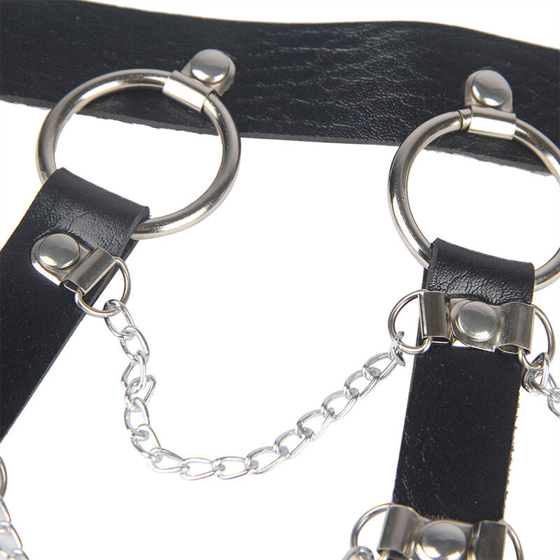 SUBBLIME - HARNAIS DE POITRINE EN CUIR AVEC CHAÎNETTES NOIR TAILLE UNIQUE
