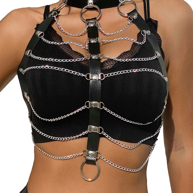 SUBBLIME - HARNAIS DE POITRINE EN CUIR AVEC CHAÎNETTES NOIR TAILLE UNIQUE